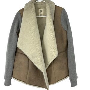 Billabong Sherpa Faux Leather Drape Front Jacket Small 3130 Mixed Media women